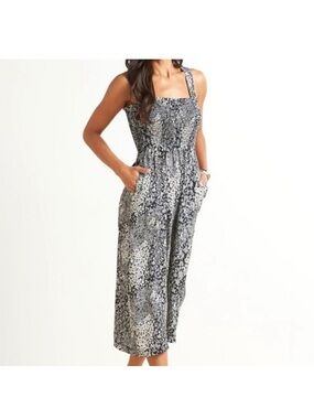 Smocked Strap Black & White Wide-Leg Jumpsuit